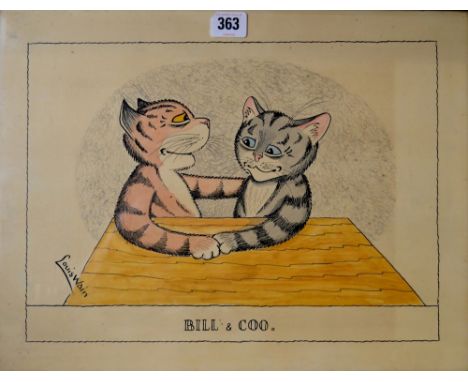 LOUIS WILLIAM WAIN (1860-1939) "BILL &amp; COO." 10&frac12;" X 14" FRAMED INK AND WATER COLOUR, SIGNED LOWER LEFT