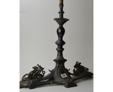 19" LATE VICTORIAN ORNATE EPNS TABLE LAMP WITH GRIFFIN MOUNTS BY JAMES DIXON &amp; SONS, GLASGOW
