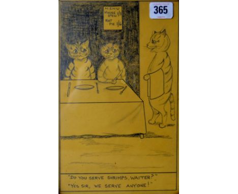 ATTRIBUTED TO LOUIS WILLIAM WAIN (1860-1939), "YES SIR" 11" X 7" EBONISED FRAMED PENCIL DRAWING - UNSIGNED