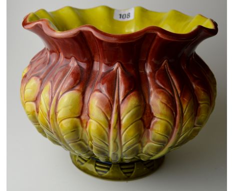 9" DIAMETER BRETBY MAJOLICA STYLE PLANTER WITH FOLIATE DECORATION REG NUMBER 295259