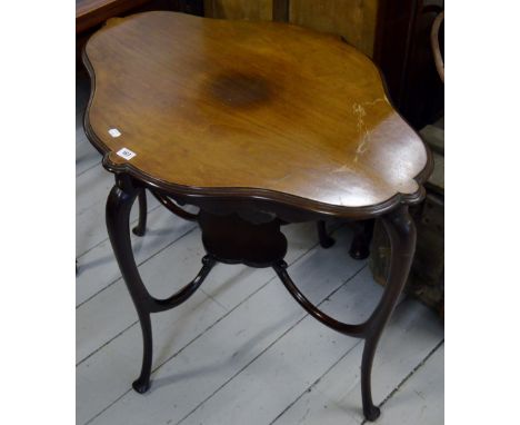 MAHOGANY SHAPED WINDOW TABLE WITH SMALL UNDER SHELF