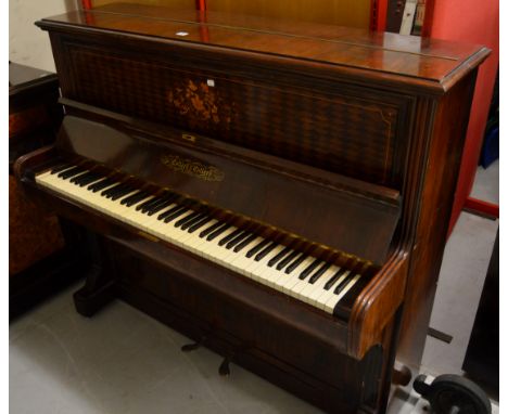 ROSEWOOD CASED UPRIGHT OVERSTRUNG PIANO WITH DECORATIVE INLAID FRONT PANEL BY COLLARD &amp; COLLARD, LONDON