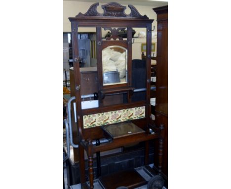 35" OAK HALLSTAND WITH TILED BACK, GLOVE BOX &amp; STICK TRAYS