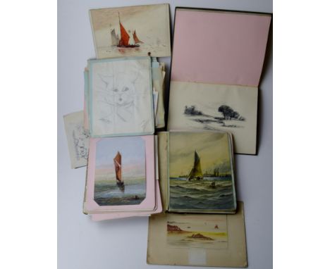 LARGE COLLECTION OF SKETCHES, WATER COLOURS, PEN DRAWINGS, CARTOONS&nbsp;&amp; PAINTINGS IN&nbsp;3 ALBUMS &amp; LOOSE BY VARI