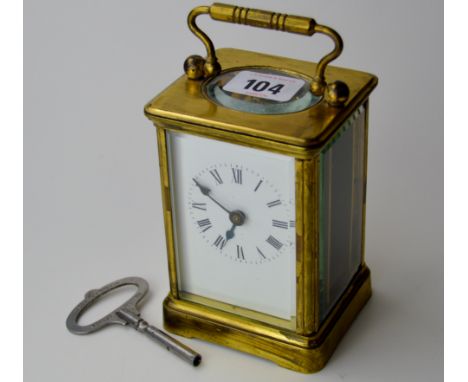 6&frac14;" HEAVY BRASS CASED CARRIAGE CLOCK WITH KEY