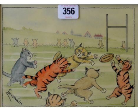 LOUIS WILLIAM WAIN (1860-1939) "RUGBY" 6&frac12;" X 8&frac12;" FRAMED INK AND WATER COLOUR, SIGNED LOWER LEFT