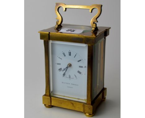 6" HEAVY BRASS SWISS MADE CARRIAGE CLOCK RETAILED BY MATTHEW NORMAN, LONDON