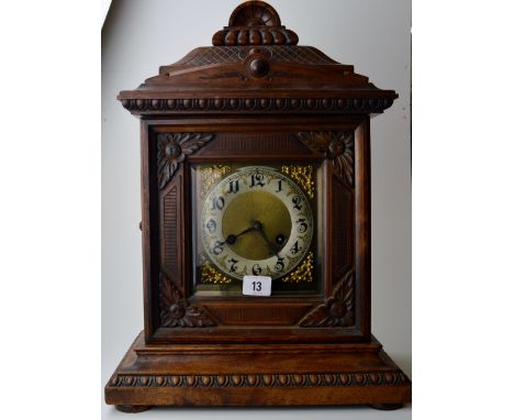 GERMAN MAHOGANY CASED BRACKET CLOCK WITH BRASS FACE &amp; BRASS WORKINGS