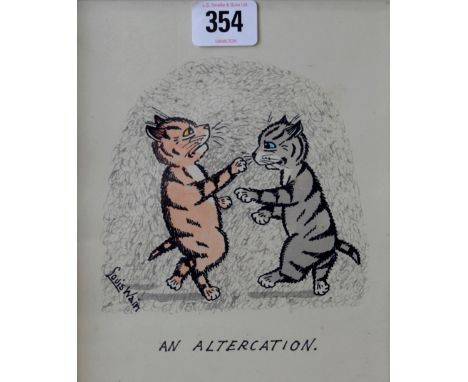 LOUIS WILLIAM WAIN (1860-1939) "AN ALTERCATION"&nbsp;8" X 6" FRAMED INK AND WATER COLOUR, SIGNED LOWER LEFT - LOUIS WAIN