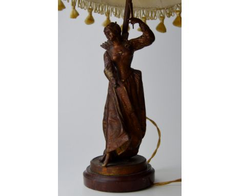 8&frac12;" COLD PAINTED FIGURINE TABLE LAMP ON ROUGE MARBLE BASE