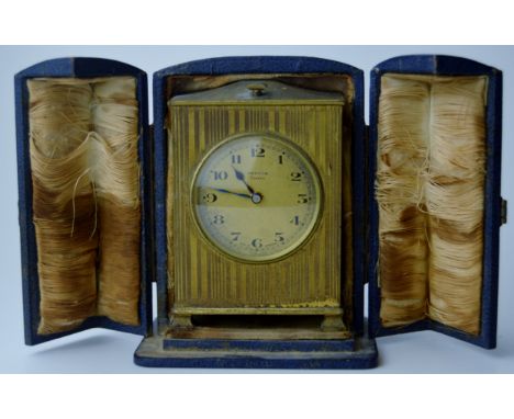 ZENITH BRASS CASED 8 DAY TRAVEL ALARM CLOCK WITH FITTED LEATHER CASE