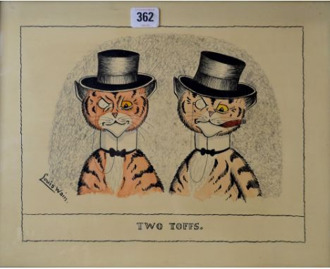 LOUIS WILLIAM WAIN (1860-1939) "TWO TOFFS." 10" X 12&frac12;" EBONISED FRAMED INK AND WATER COLOUR, SIGNED LOWER LEFT