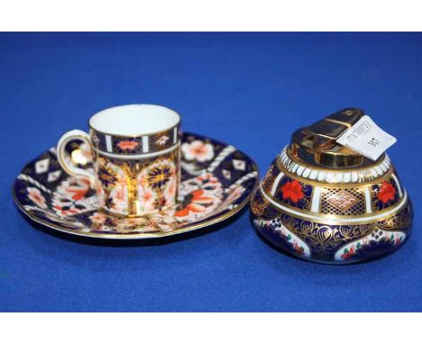 ROYAL CROWN DERBY TABLE LIGHTER
along with a Royal Crown Derby coffee can and saucer (3) 