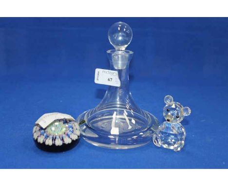 FOUR SCOTTISH CRYSTAL GLASSES, DECANTER, MILLEFIORI PAPERWEIGHT
along with a Swarovski bear, butterfly and Galway paper knife