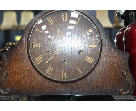 OAK MANTEL CLOCK AND SODA SYPHON
