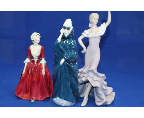 ROYAL DOULTON FIGURE OF GWYNNETH
(neck broken and repaired), together with a Royal Doulton figure of Masque, a leonardo figur