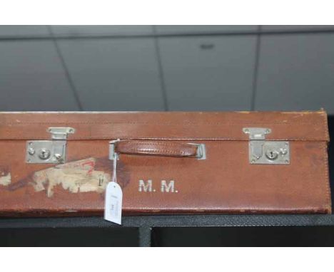 TWO VINTAGE LEATHER SUITCASES
one with Pan America Airways cabin labels, together with a a vintage Brexton picnic case, large
