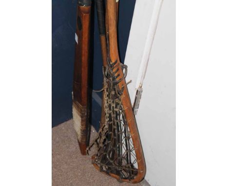 VINTAGE CRICKET BAT TOGETHER WITH VINTAGE GOLF CLUBS 