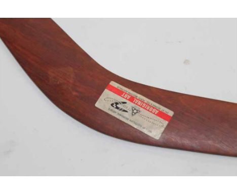 ABORIGINAL ART BOOMERANG
of smooth texture to each side, with label reading 'Aboriginal Art, 242 St. George's TCE, Perth, Wes