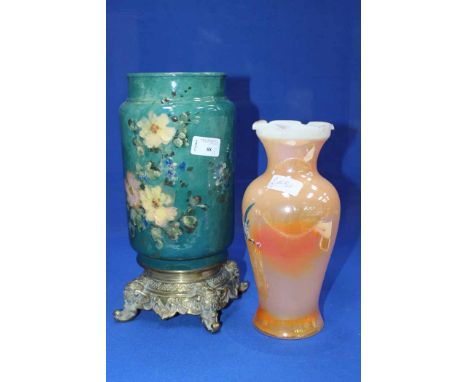 VICTORIAN CERAMIC AND BRASS SPILL VASE
along with an Austrian style vase/lamp and a glass vase (3)