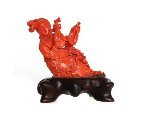 19th Century, China, depicting reclining Quanyin with harp, 13 cm. tall, 336 gram.
