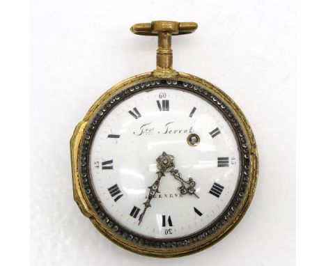 Verge escapement, with miniature in enamel on back, 48 mm. in diameter, 85 gram.  Back will not open.