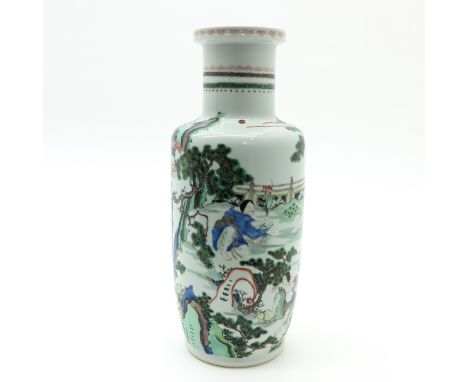 Famille Verte decor, depicting garden scene, marked with double ring and 6 characters, 47 cm. tall.