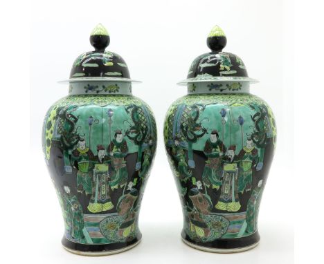 Famille Noir decor, marked with double ring, 70 cm. tall.