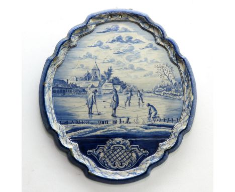 Depicting scene of children playing on ice, 36 x 40 cm.