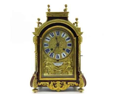Turtle case with gilt interior frame depicting angels with enamel cartouche numbers, also singed on back.  A similar clock ma
