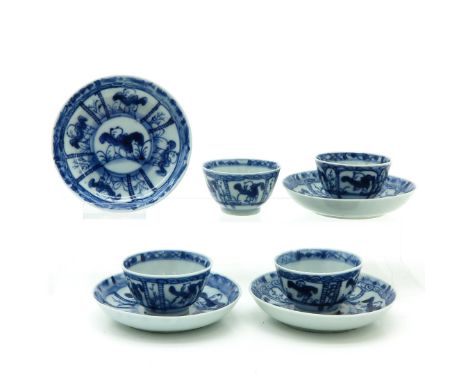 Blue and white decor, depicting Chinese boy, saucers are 9 cm. in diameter, in diverse conditions.