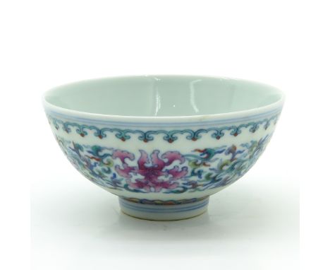Ducai decor, marked on bottom with double ring and 6 characters, 9 cm. in diameter.