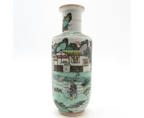 Famille Verte decor, marked with double ring, 47 cm. tall, restored rim, chip.