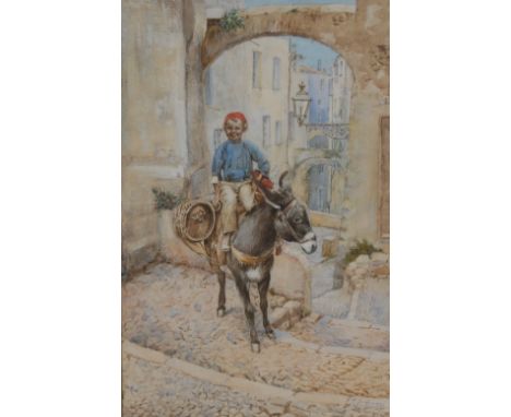 R. Guidorizzi (Neapolitan School, 19th century)Boy Astride a Donkeysigned, watercolour, 42cm x 27.5cm 
