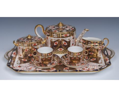 A Derby Crown Porcelain Company Old Derby Witches Japan pattern cabaret set, comprising canted rectangular two handled tray, 