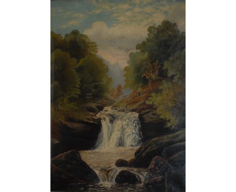 W K** (19th century)Waterfall, Dovedaleindistinctly signed, oil on canvas, 89cm x 69cm 