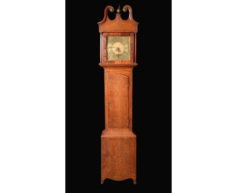 A mid-18th century oak and mahogany longcase clock, 27cm square brass dial inscribed Newark, W Barnard, Roman numerals, date 