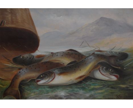 R Henry Jerman (19th century)
Trout on the Riverbank
signed, dated 1913, oil on board, 24.5cm x 35.5cm
