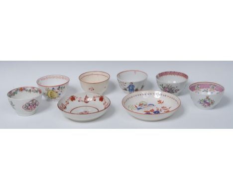 A New Hall teabowl, typically decorated in the famille rose palette with stylised flowers and foliage, c.1800;   others, vari