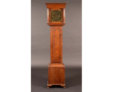 A George III oak dwarf longcase clock, 24cm square brass dial inscribed Jos. Robson, Chatham, Roman numerals, thirty hour mov