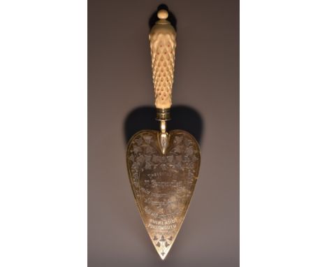 A Victorian silver-gilt presentation trowel, inscribed Presented to T Bucktrout Esq on the occasion of his laying a Memorial 