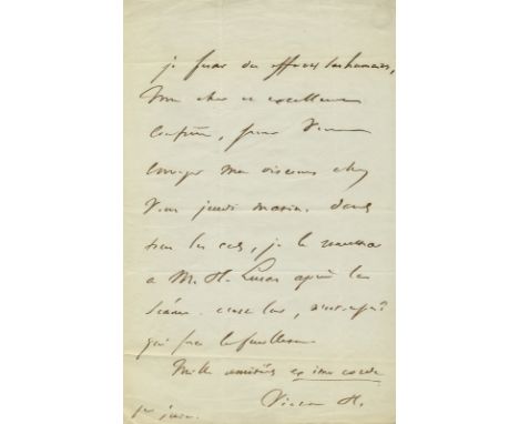 HUGO VICTOR: (1802-1885) French Poet and Novelist. A.L.S., Victor H, one page, 8vo, n.p., 1st June 1841, to Louis Desnoyers, 
