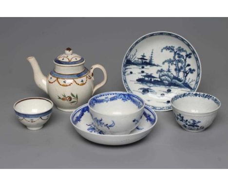 A FIRST PERIOD WORCESTER PORCELAIN TEA BOWL, c.1760, the feather moulded bowl painted with the Floral pattern, workman's mark