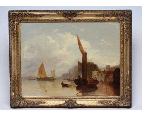 DUTCH SCHOOL (19th century) Estuary Scene with Fishing Boats, oil on canvas, unsigned, 18" x 24", gilt frame (Est. plus 24% p