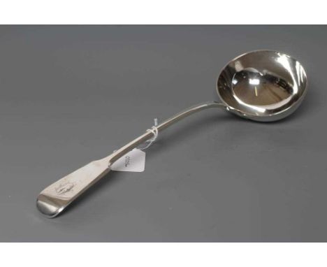 A VICTORIAN SILVER SOUP LADLE, maker's mark GA, London 1858, in Fiddle pattern engraved "O", 13 1/2" long, 9ozs 12dwts (Est. 