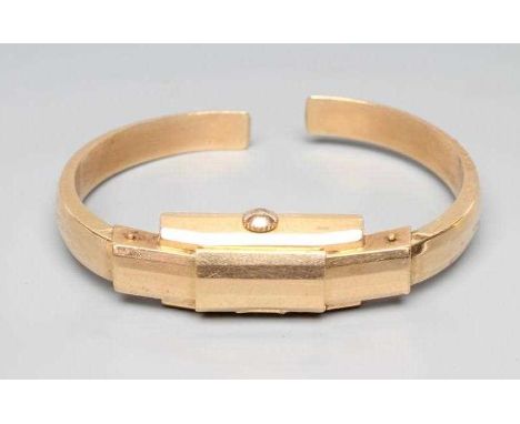 A TELOR BANGLE WATCH, the oblong silvered dial with applied gilt metal even Arabic numerals and odd batons, the seventeen jew