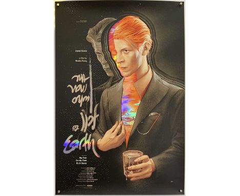 A Mondo produced film poster for David Bowie in The Man Who Fell To Earth. Design by Martin Ansin. This is a test print with 