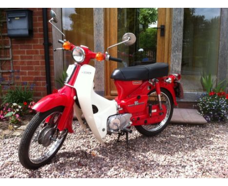 A 1980 Honda C90, registration number NLC 324V, red. With less than 8000 miles from new, this original C90 has had four owner
