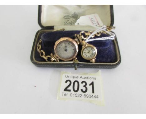 A ladies 9ct gold wrist watch on yellow metal strap and a 9ct gold Rotary watch head, both a/f,