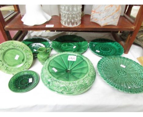 A quantity of Wedgwood and other 'cabbage' plates, jug etc., and a rare Victorian 'spittoon' bowl.